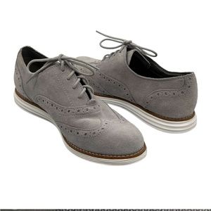 Cole Haan Vapor Gray Suede Grand Wingtip II Lace Up Loafers Sz 7 waterproof